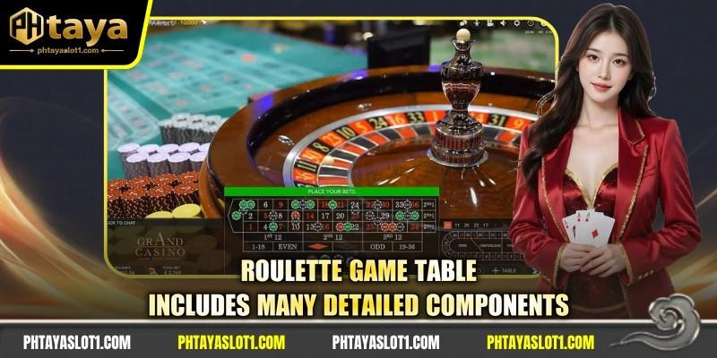 Roulette game table includes many detailed components